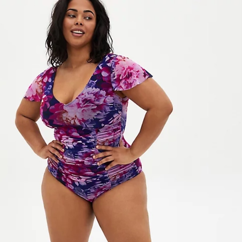 Torrid Purple Floral One Piece Swimsuit